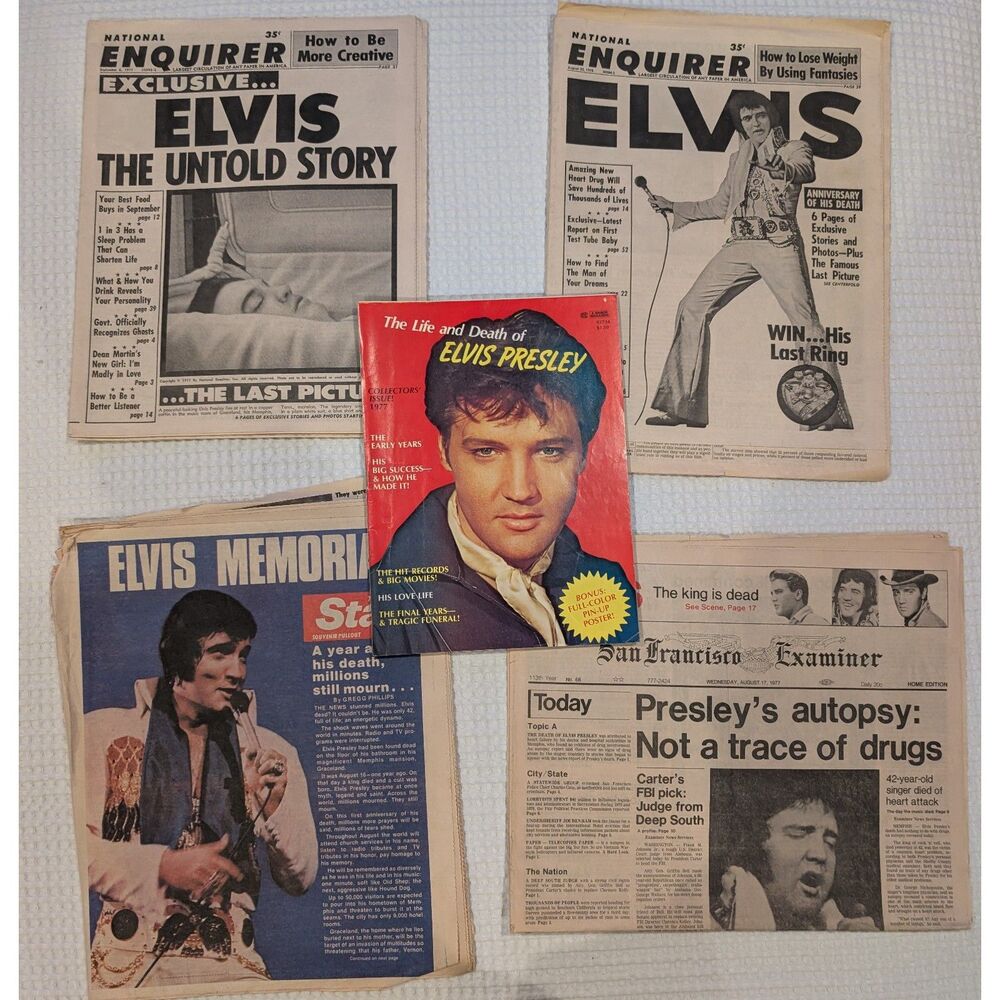 Vintage Elvis Presley 1977 Death Newspaper Magazine Lot 5 Pieces
